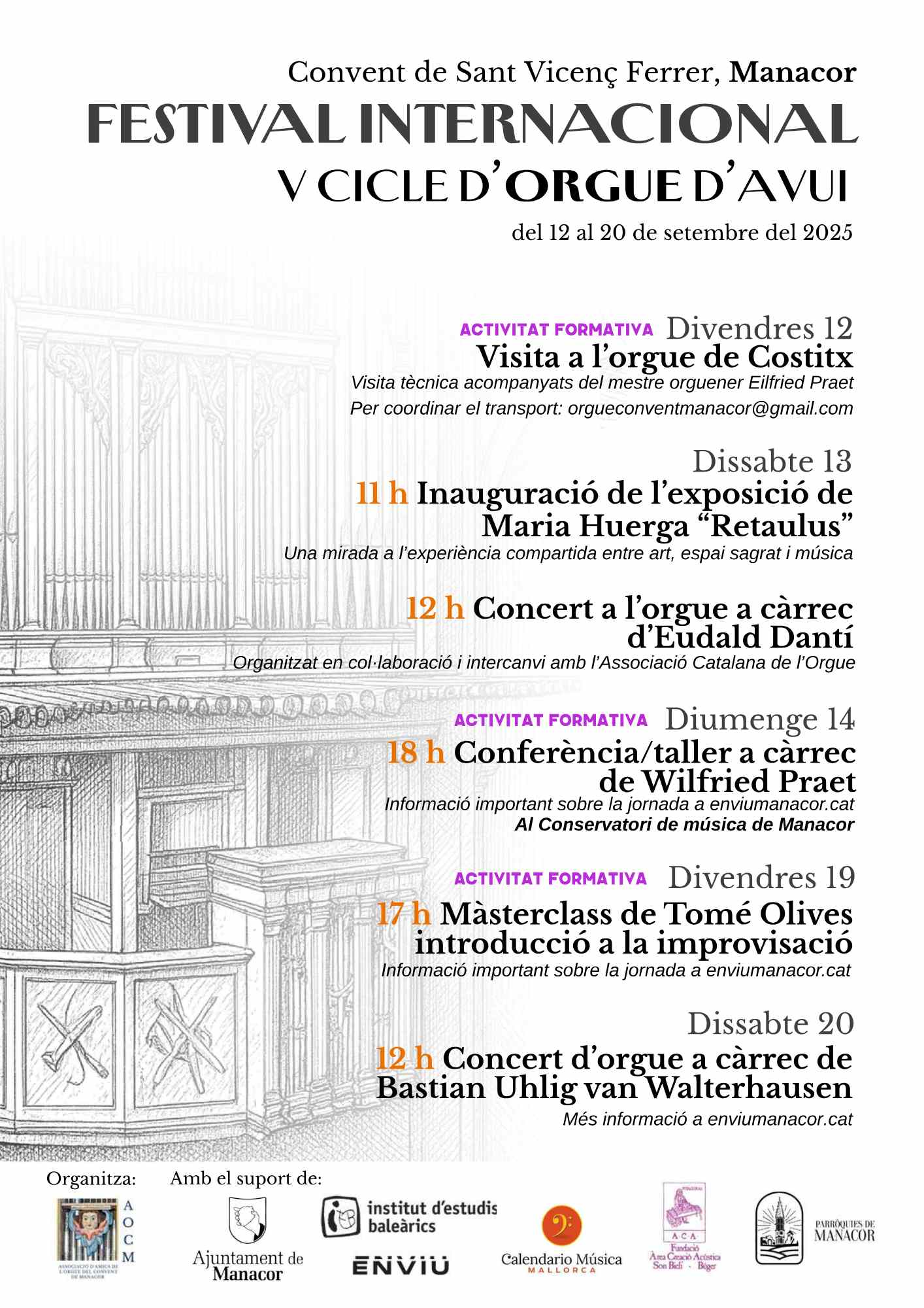 Festival Internacional V Cicle d'Orgue d'Avui. Màsterclass de Tomé Olives. Introducció a la iimprovisació.